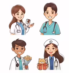 nurses who are serving food and drinks to the cat