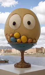 a display that has balls on it with eyes, nose and mouth