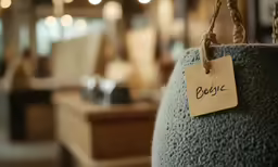 a tag hangs from a planter that has words on it