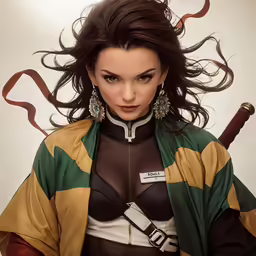 a young girl with a sword and two other swords