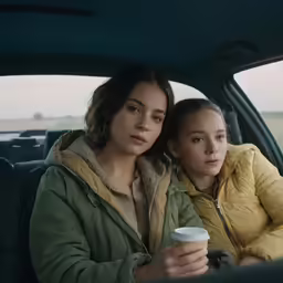 two young women sitting next to each other on the backseat