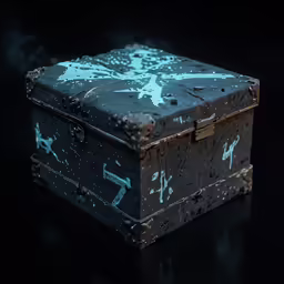this old trunk has faded blue paint all over it