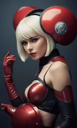 a woman with white hair is dressed up as a robot