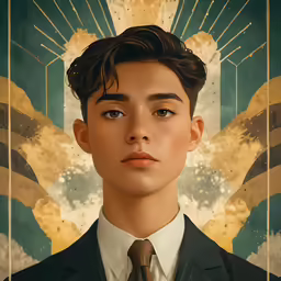 an image of a man in a suit with art deco background