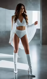 sexy brunette woman in a white lingerie