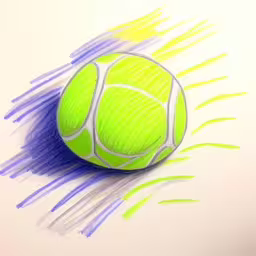 a drawing of a neon colored tennis ball