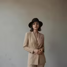 the model is wearing the suit, shirt and shoes
