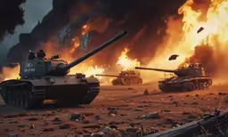 a bunch of tanks that are in the dirt