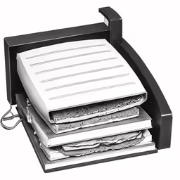 a stack of papers is attached to a metal hook