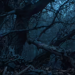 a forest with dead branches and very no leaves