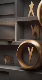 a stack of boxes with an initial letter