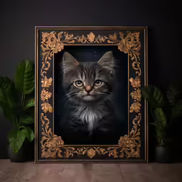 there is a portrait in the frame on the table