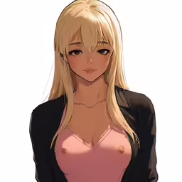 a young woman wearing a pink top and jacket