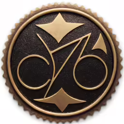a circle shaped medallion with two symbols