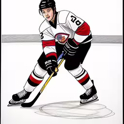 a drawing of a professional hockey player in uniform