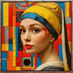 a painting with yellow and red paint on it