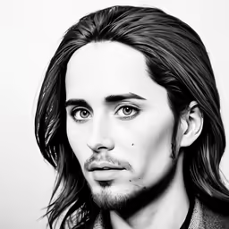 man with long hair and a black shirt in portrait