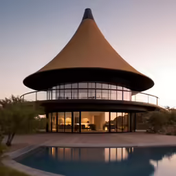 this is a house with a massive round house on top