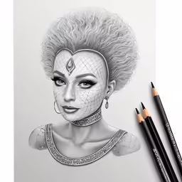 a drawing of an afro lady