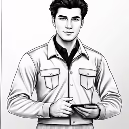 the actor is holding his cell phone, and smiling