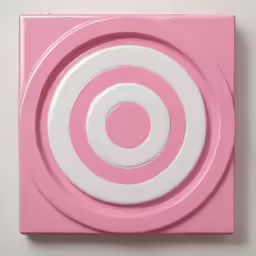 a white circle on pink square with one round at the center