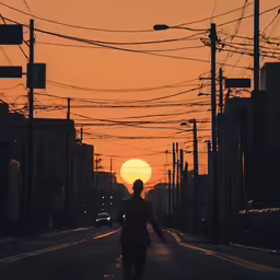 a person walking down a street with a car on the side