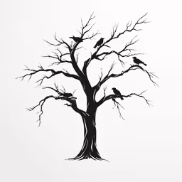 a tree with birds sitting on the branches