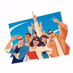 several people and one woman are waving with hands