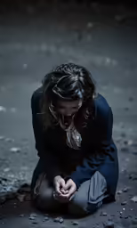 a woman kneeling on the ground praying