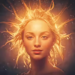 the beautiful blonde woman with long, golden hair is shown