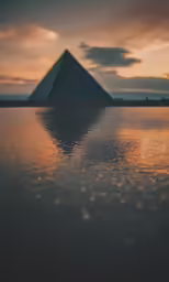 a picture of a large pyramid reflecting on the surface