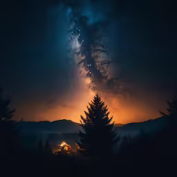 a night scene with the milky rising above some trees