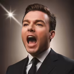 a man in a black suit making a surprised face