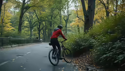 there is a person riding a bicycle in the street