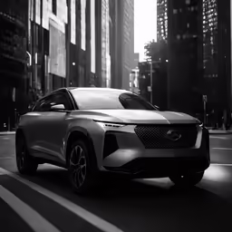 a volvo suv in the city