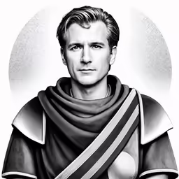 a man with a belt around his neck and wearing an armor