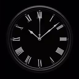 a large black clock with roman numerals set inside