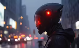 the man is wearing a helmet on the street
