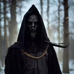 the hooded man with horns has his head shaved