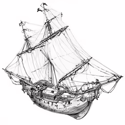 an ink drawing of an old sailing ship