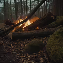 a bonfire in the middle of a forest