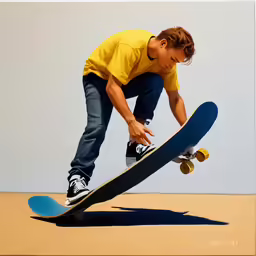 a person standing on top of a blue skateboard