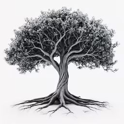 a drawing of a tree with roots on the ground