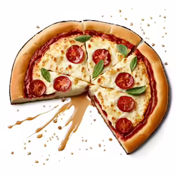 a close - up view of a pepperoni and tomato pizza with pieces missing