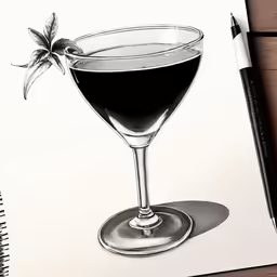 a drawing of a glass of dark liquid
