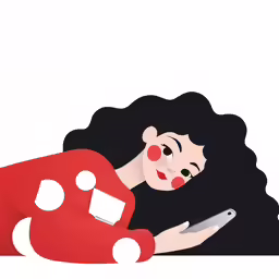 an illustrated picture of a woman holding a smart phone