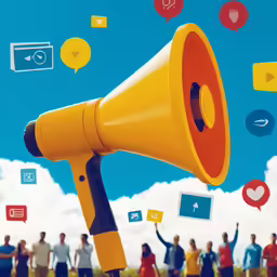 some people are standing around a megaphone and some are talking
