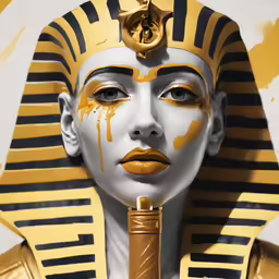 the gold and white makeup has been spray painted on the face of an egyptian queen