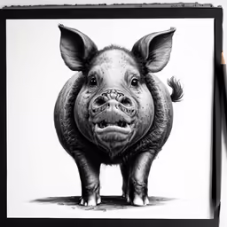 a black and white drawing of a pig