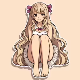 a cartoon doll is sitting on the floor with long blonde hair